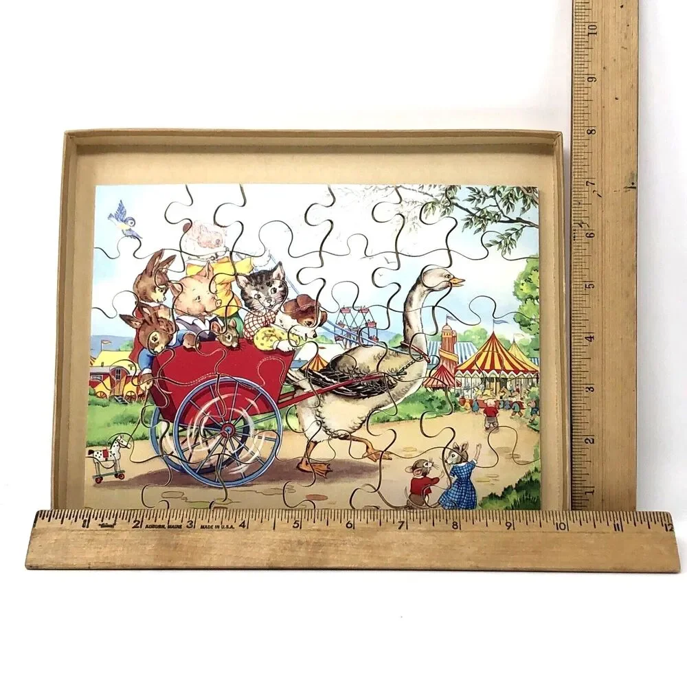 Victory Plywood Jig-Saw Puzzle Vintage 30 Piece Complete Animal Friends at Fair